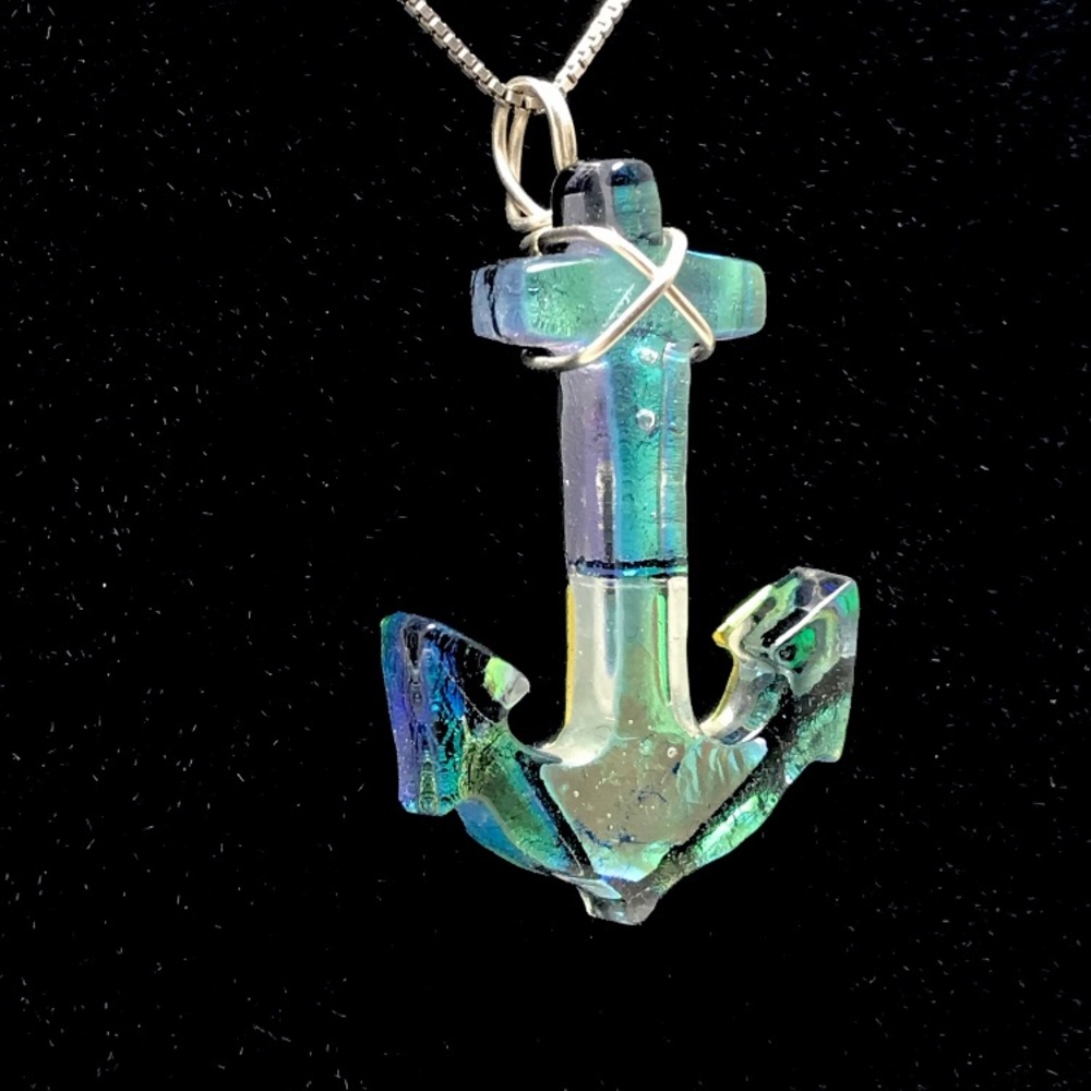 OOAK Handblown glass anchor necklace with chain